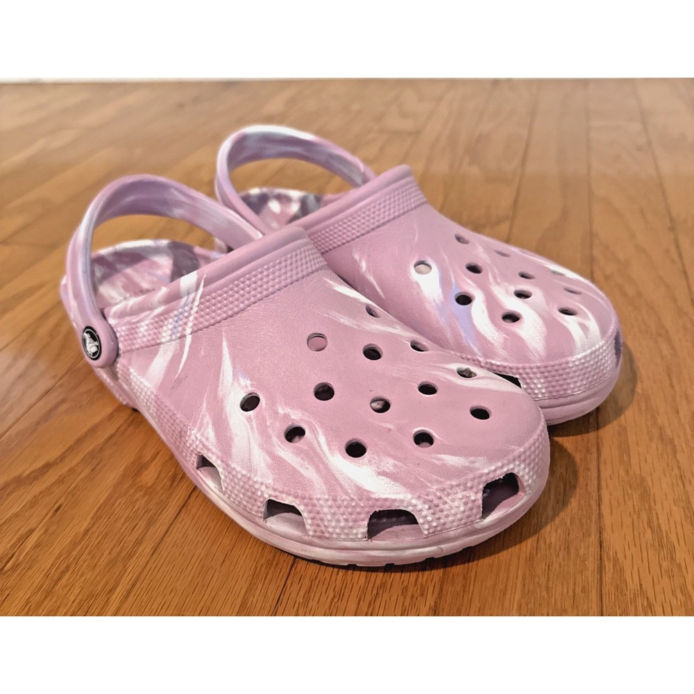 Crocs Classic Unisex Clog Pink/White Marble Slip-On Shoes Lightweight M8 W10